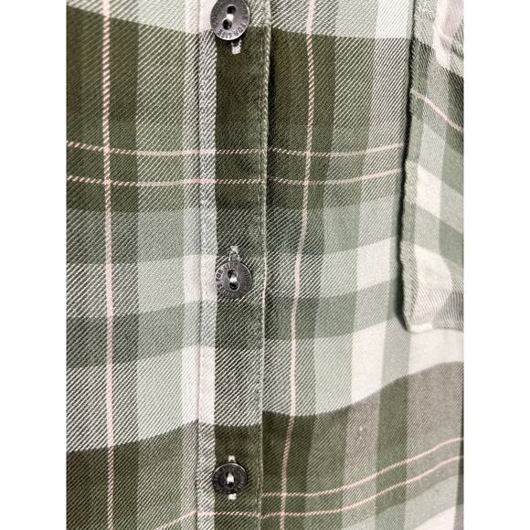 Woman's Short Sleeve Green White Plaid Button Down Top - Size Medium - Picture 7 of 11